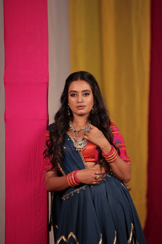 Teal Patch Cotton Skirt