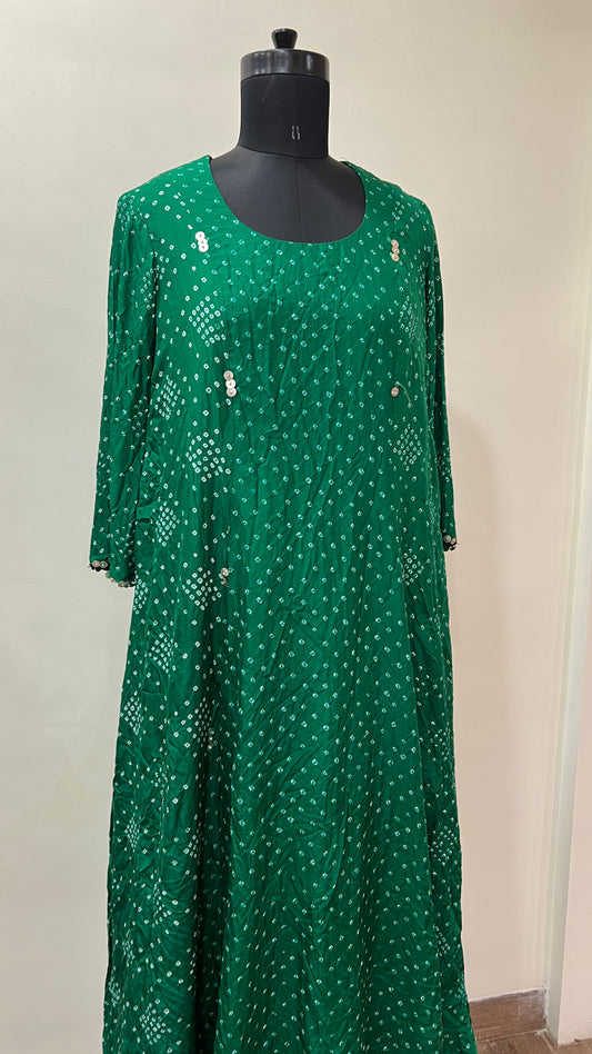 Green A-line Bandhani Coord Set