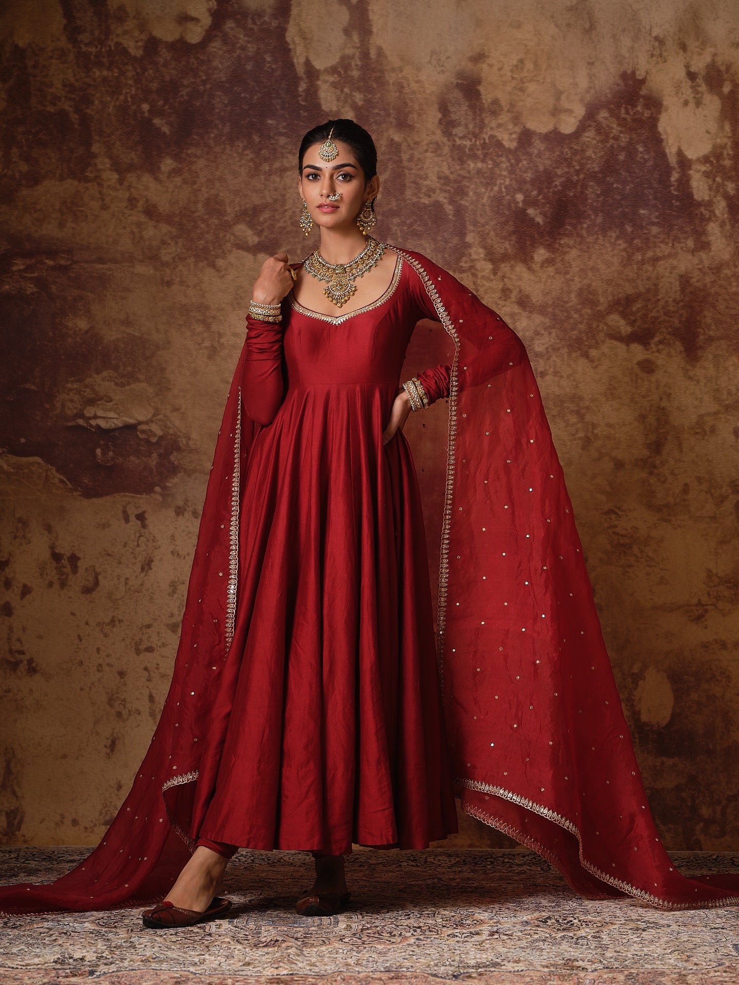 Maroon Anarkali Set