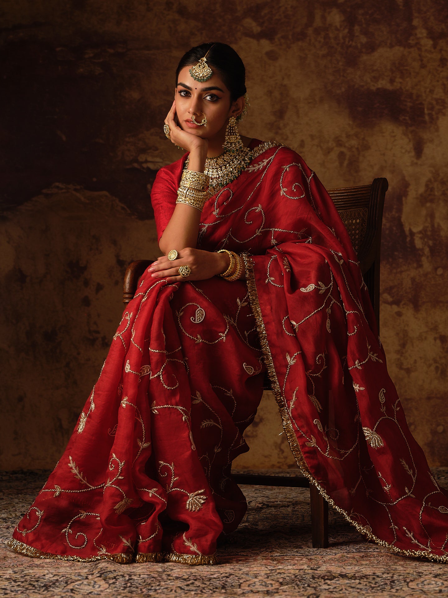 Maroon Jaal Saree