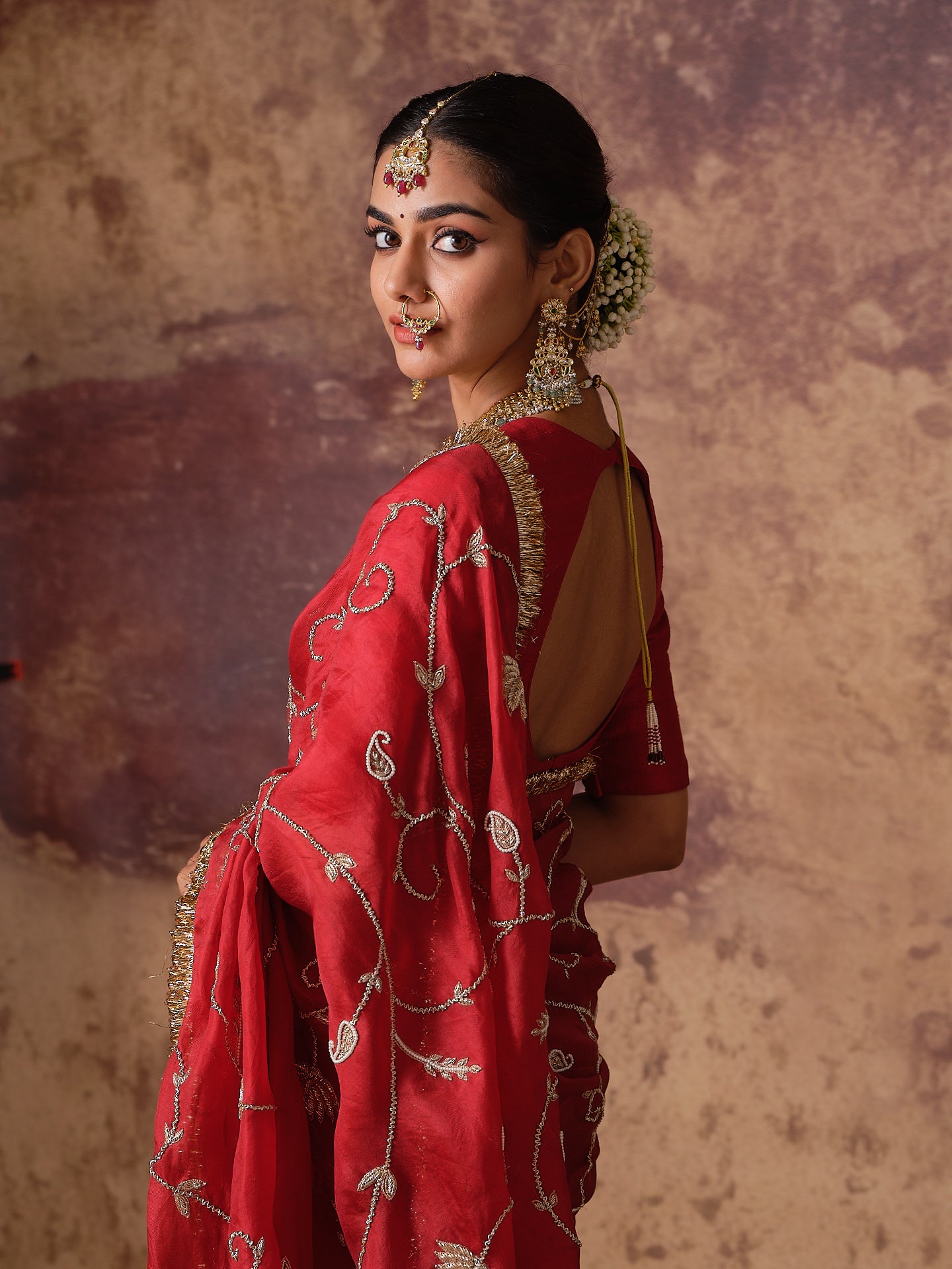 Maroon Jaal Saree