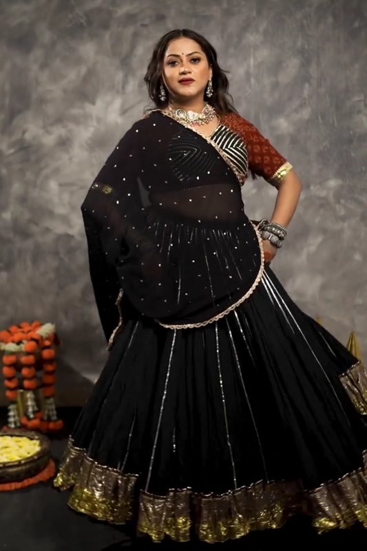 Geeta Black Cotton Lehenga Set