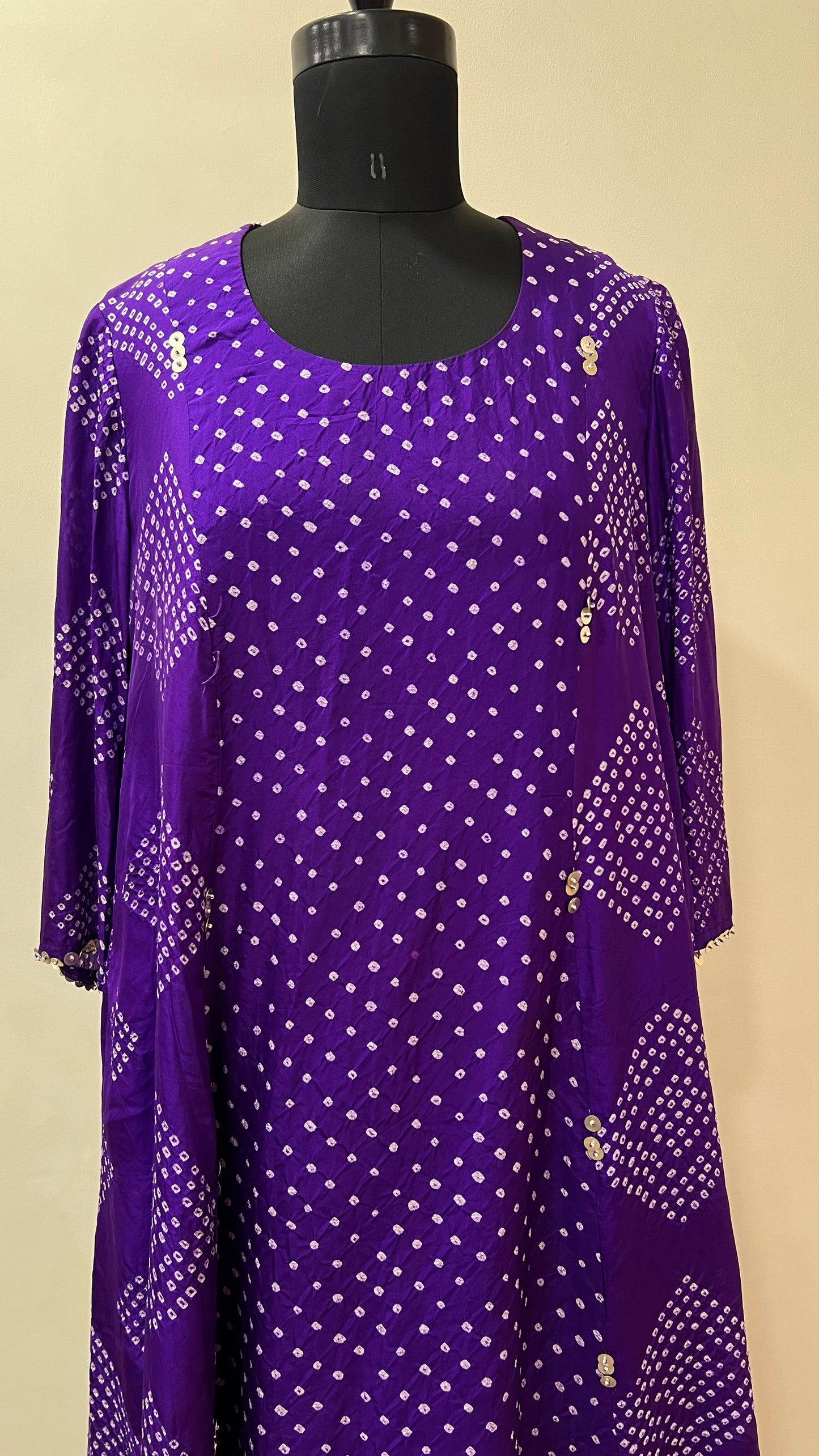 Purple A-line Bandhani Coord Set