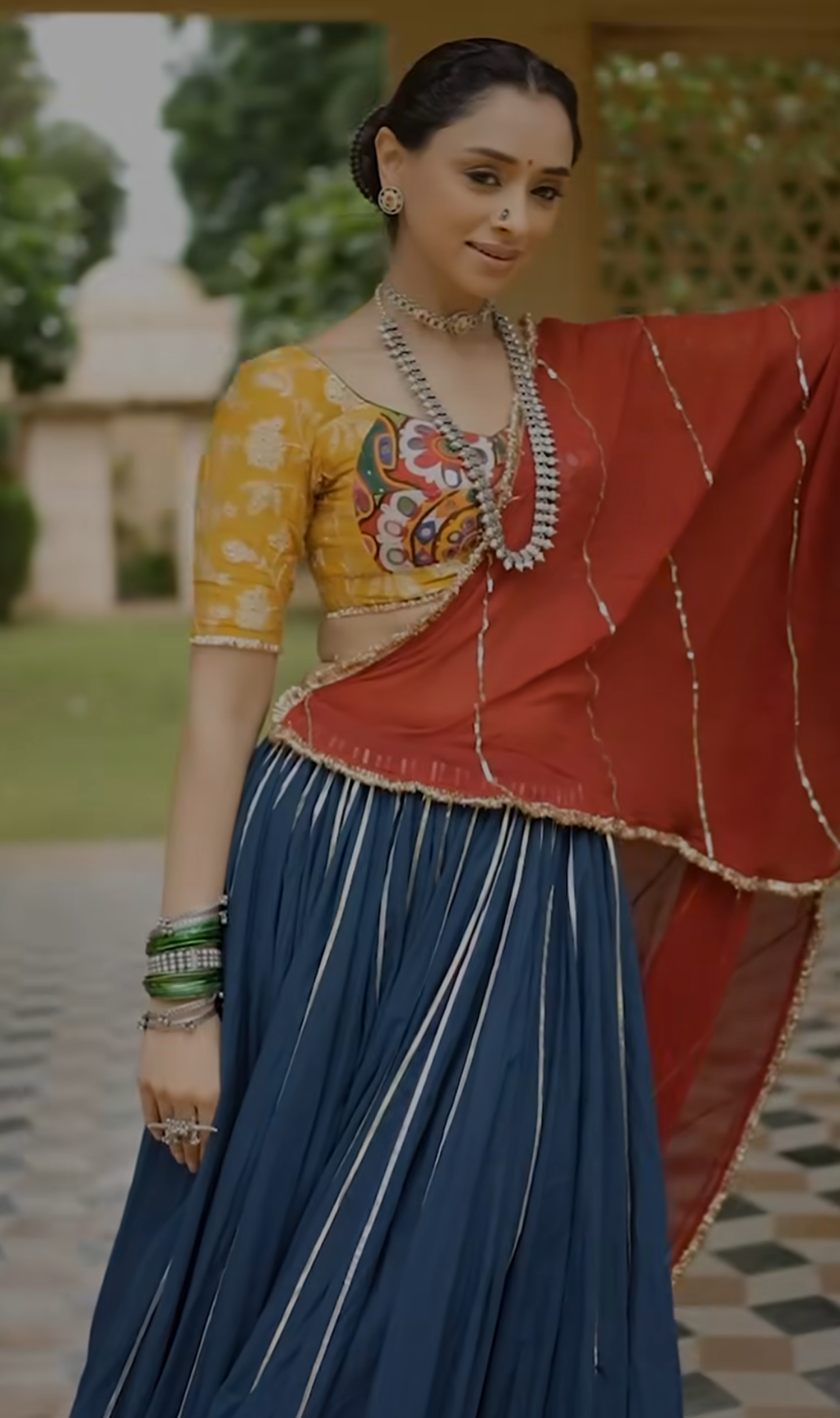 Pooja Teal Blue Cotton Lehenga Set