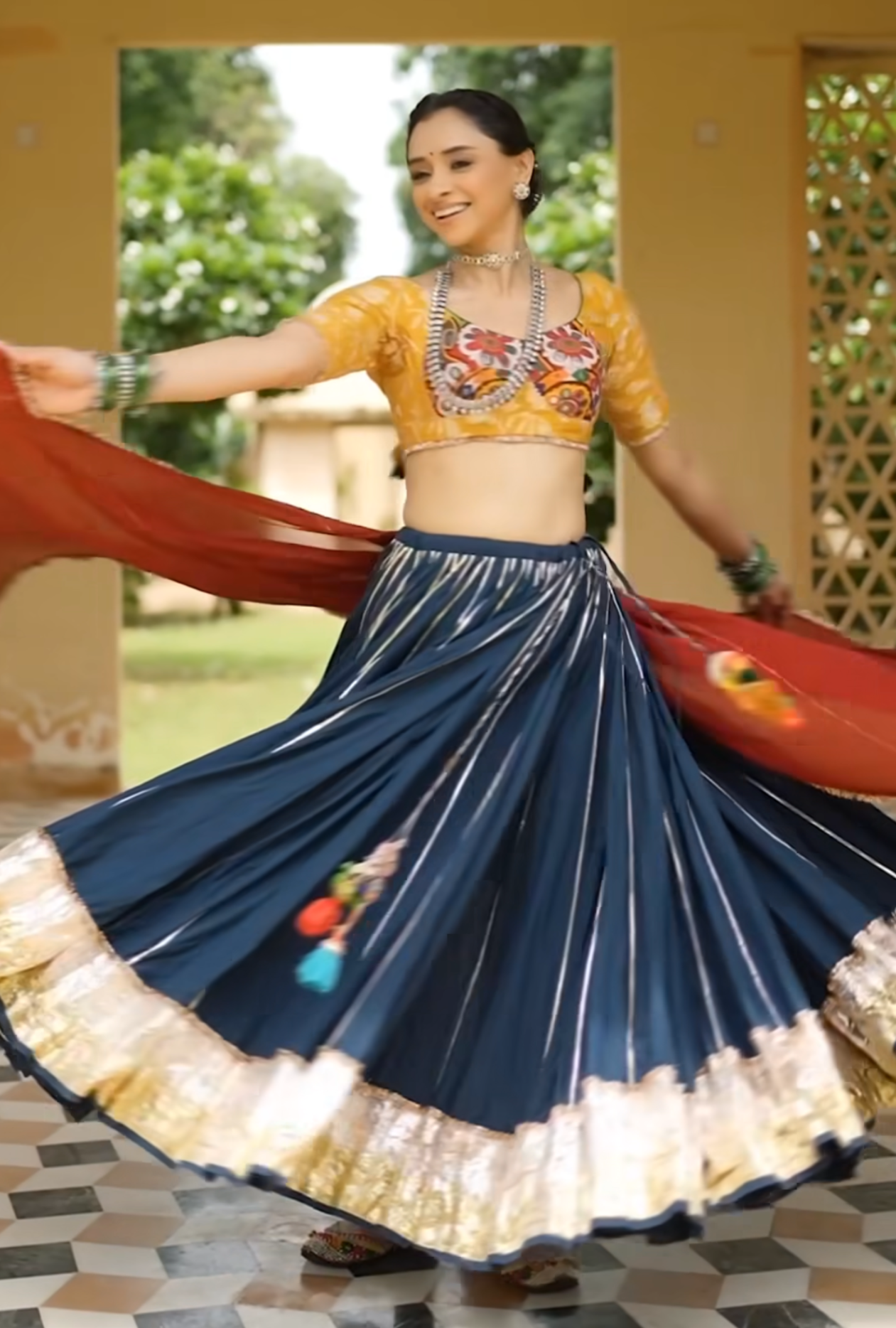 Pooja Teal Blue Cotton Lehenga Set