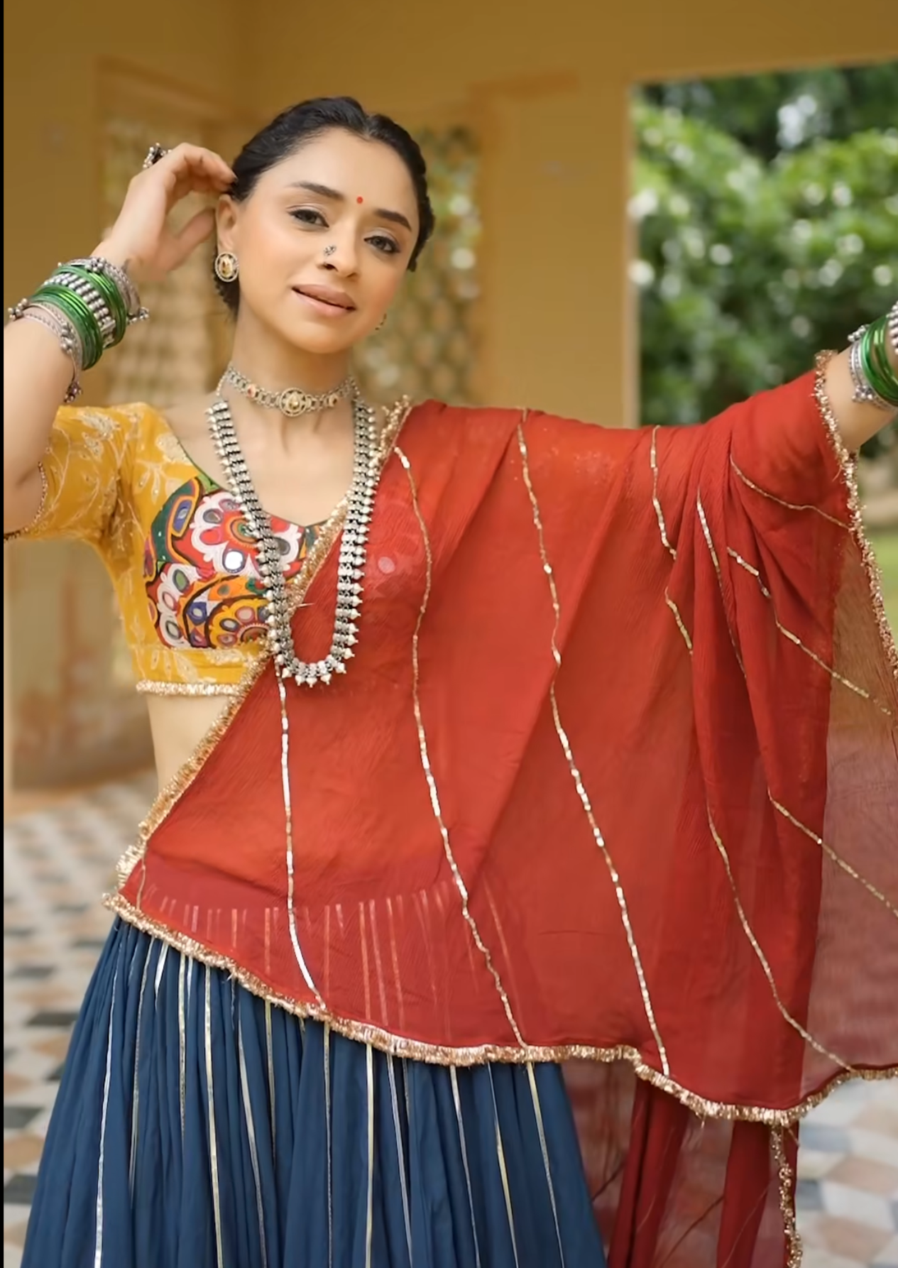 Pooja Teal Blue Cotton Lehenga Set