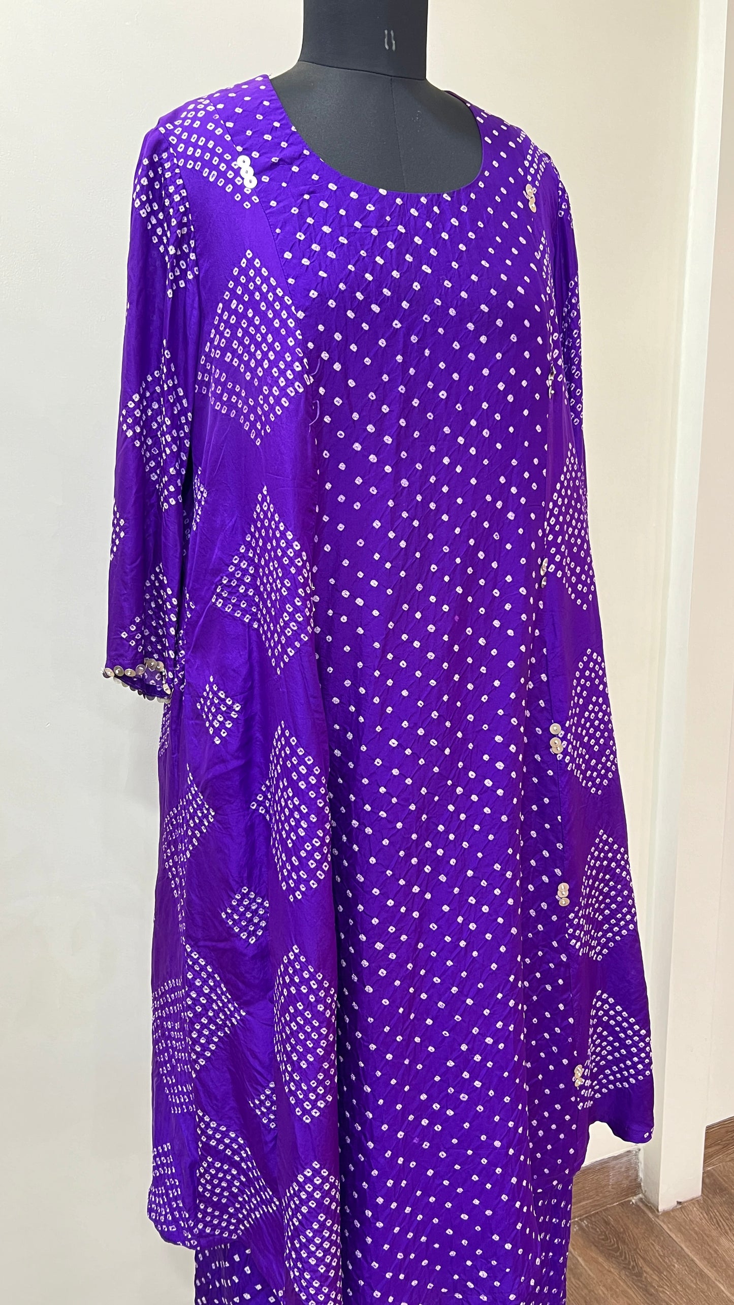 Purple A-line Bandhani Coord Set