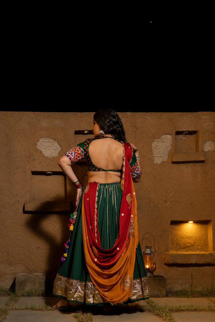 Bottle Green Lehenga Set with bandhani blouse Navratri set chaniya choli