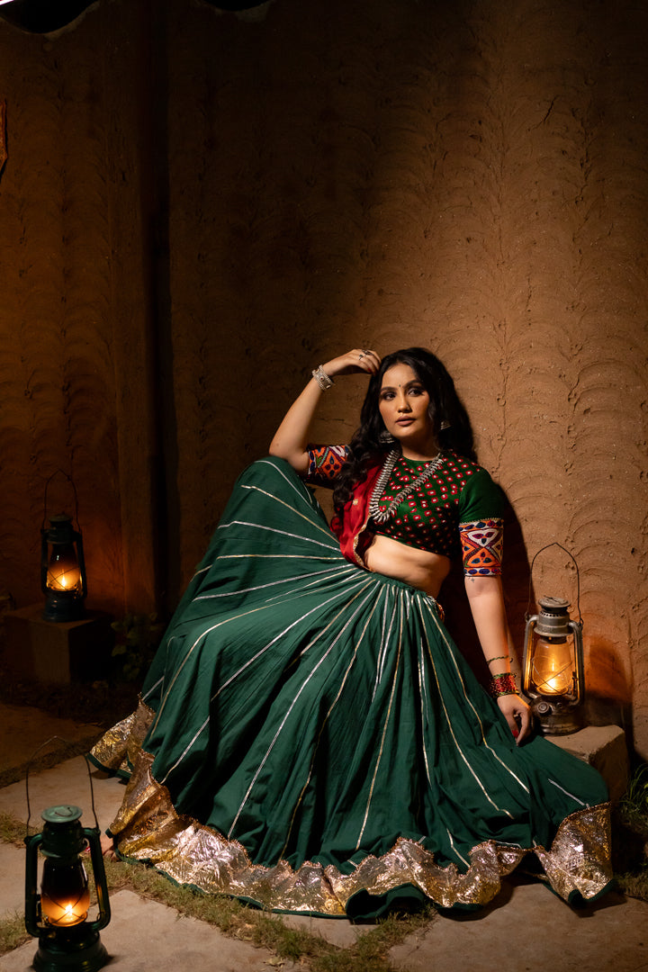 Bottle Green Lehenga Set with bandhani blouse Navratri set chaniya choli