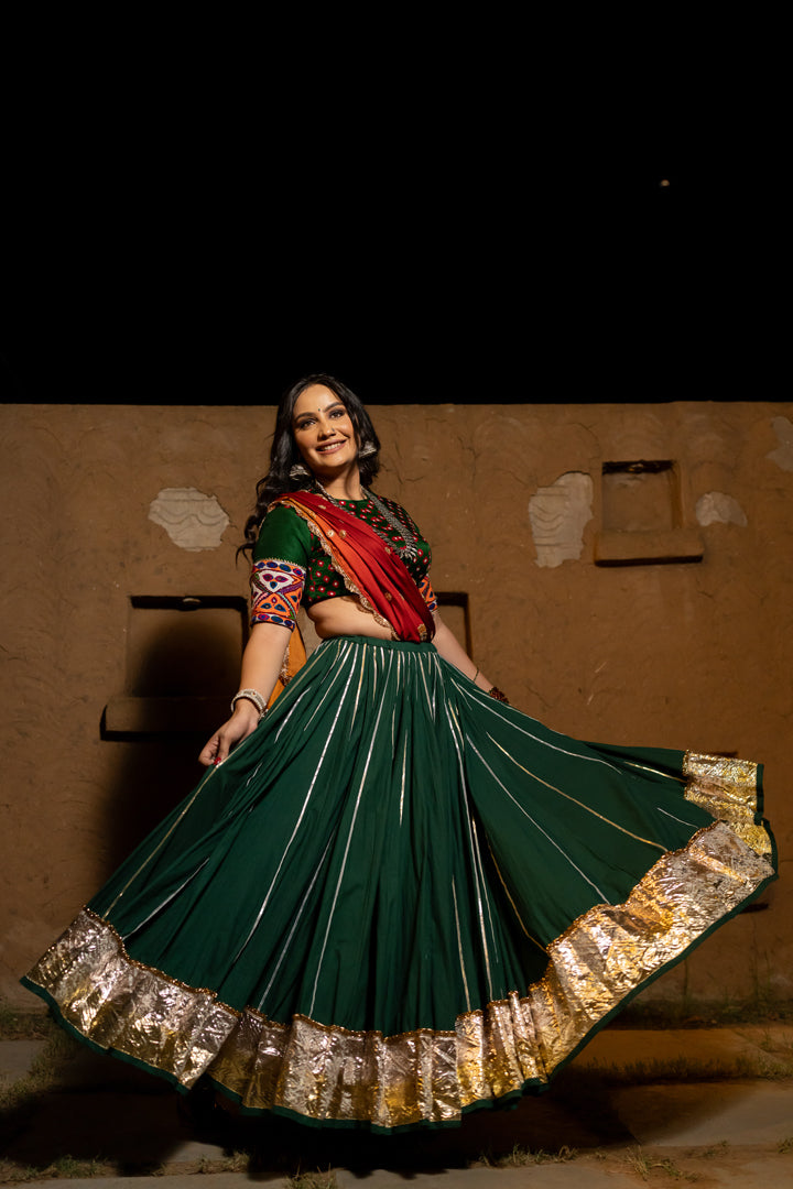 Bottle Green Lehenga Set with bandhani blouse Navratri set chaniya choli