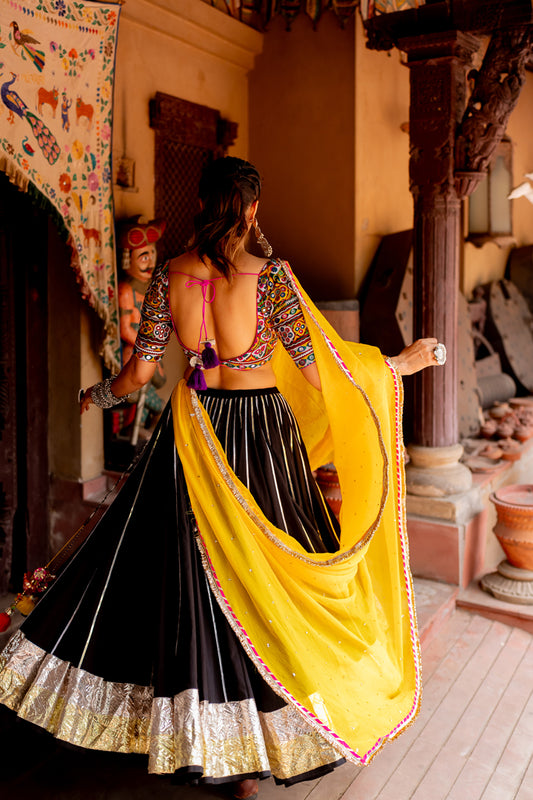 Black Cotton Lehenga Set - Anjanase