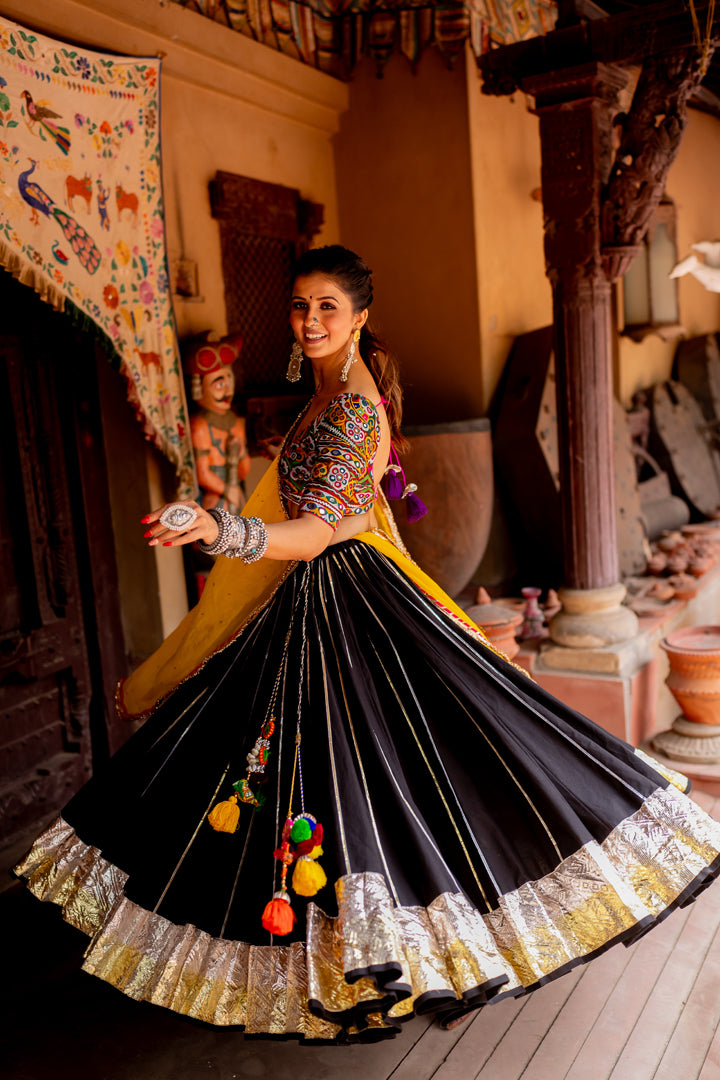 Black Cotton Lehenga Set - Anjanase