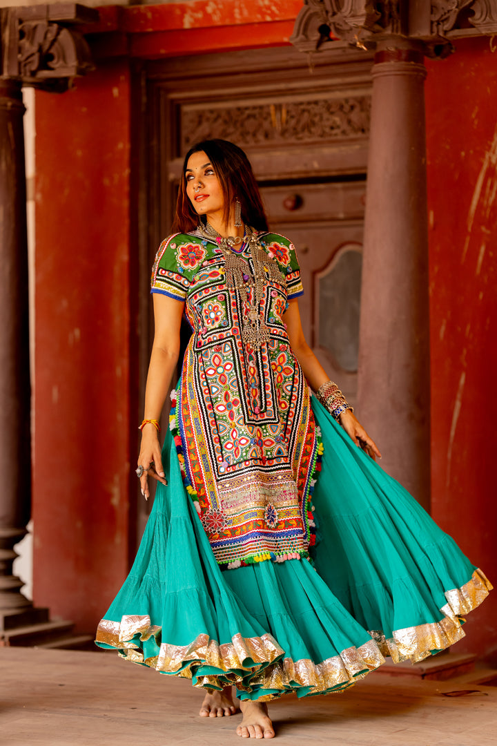Turquoise Flared Skirt - Anjanase