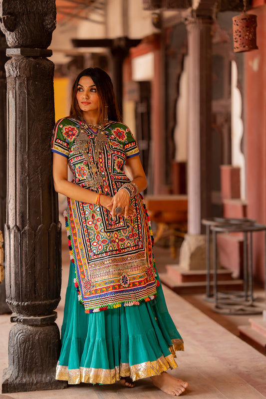 Turquoise Flared Skirt - Anjanase