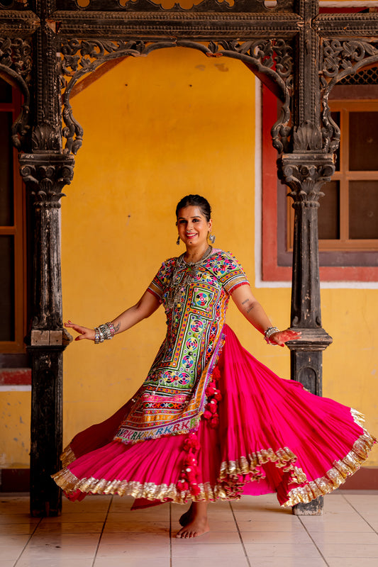 Hot Pink Flared Skirt - Anjanase
