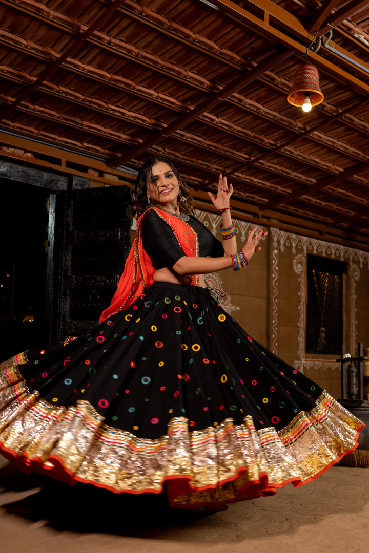 Black Multicolour Mirror Lehenga Set - Anjanase