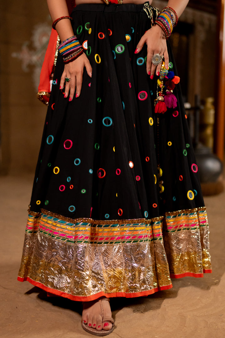 Black Multicolour Mirror Lehenga Set - Anjanase