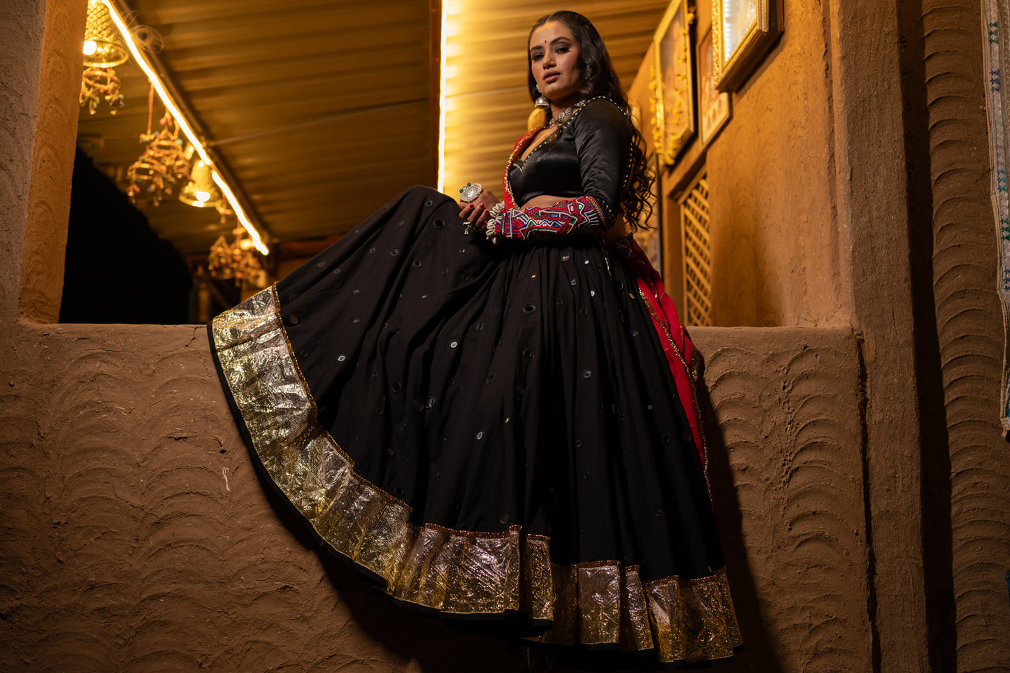 Black Mirror Cotton Skirt - Anjanase