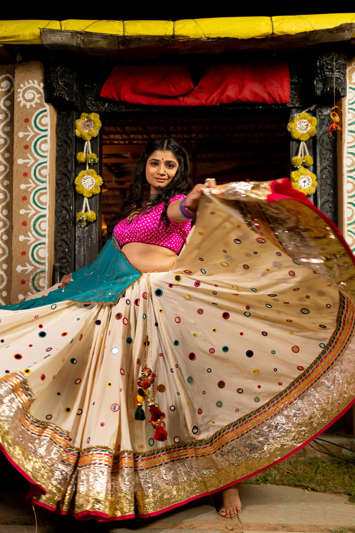 White Multicolour Mirror Cotton Skirt - Anjanase