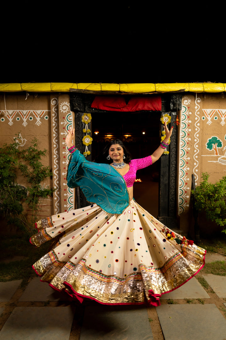 White Multicolour Mirror Cotton Skirt - Anjanase