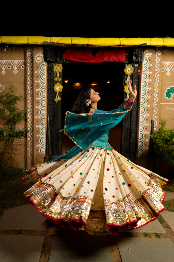 White Multicolour Mirror Cotton Skirt - Anjanase