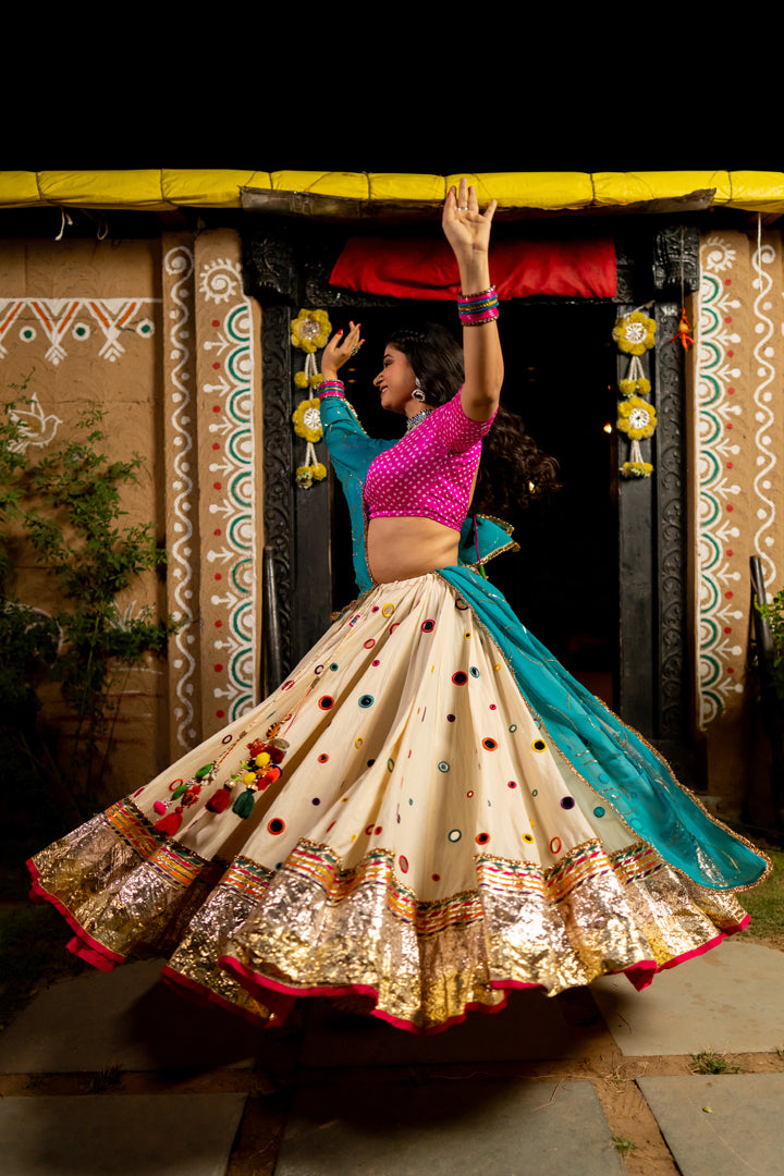 White Multicolour Mirror Cotton Skirt - Anjanase