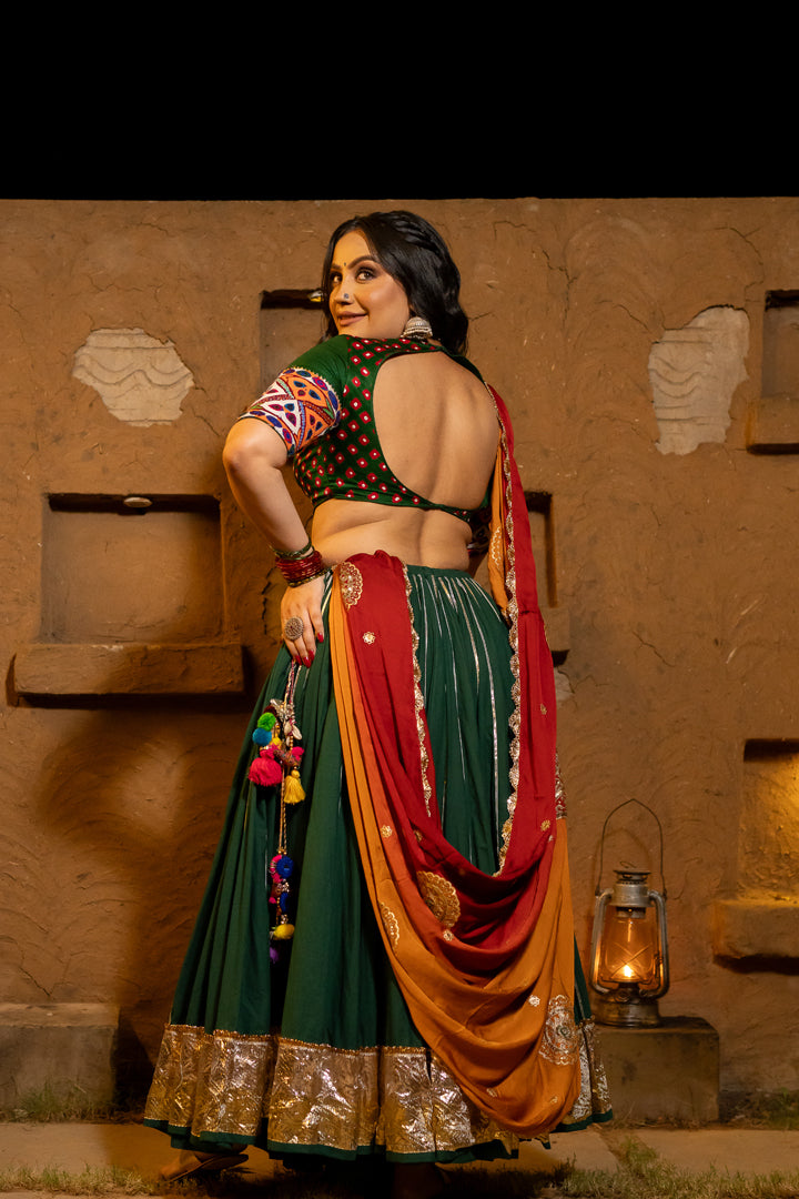 Green Bandhani Patch Blouse - Anjanase