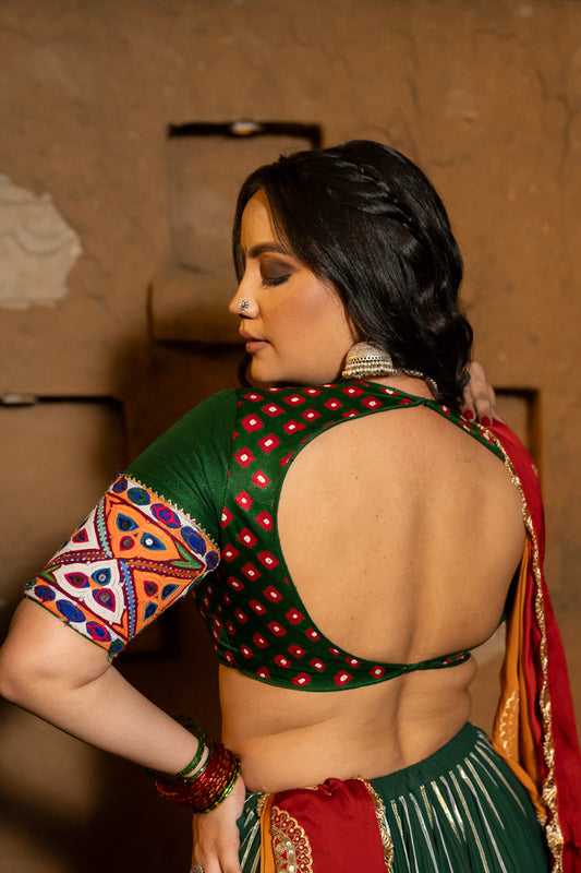 Green Bandhani Patch Blouse - Anjanase