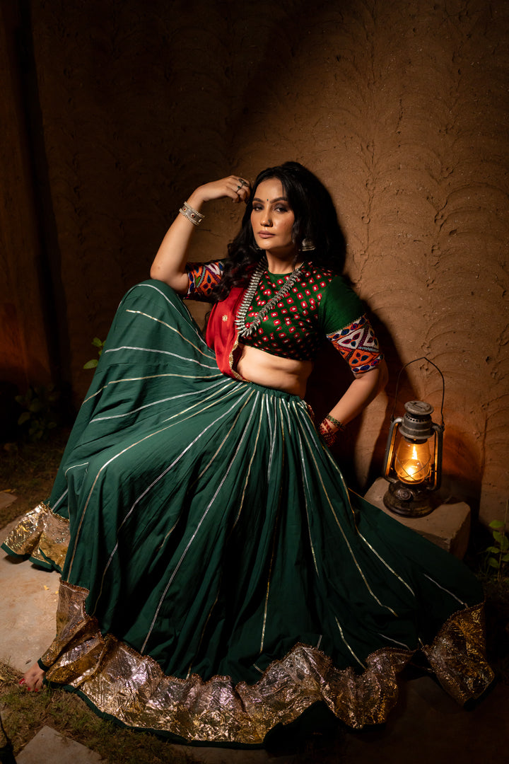 Green Bandhani Patch Blouse - Anjanase