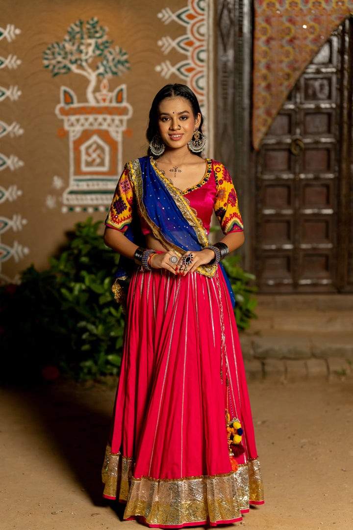 Pink Cotton Lehenga Set - Anjanase