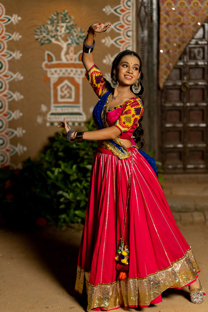 Pink Cotton Lehenga Set - Anjanase