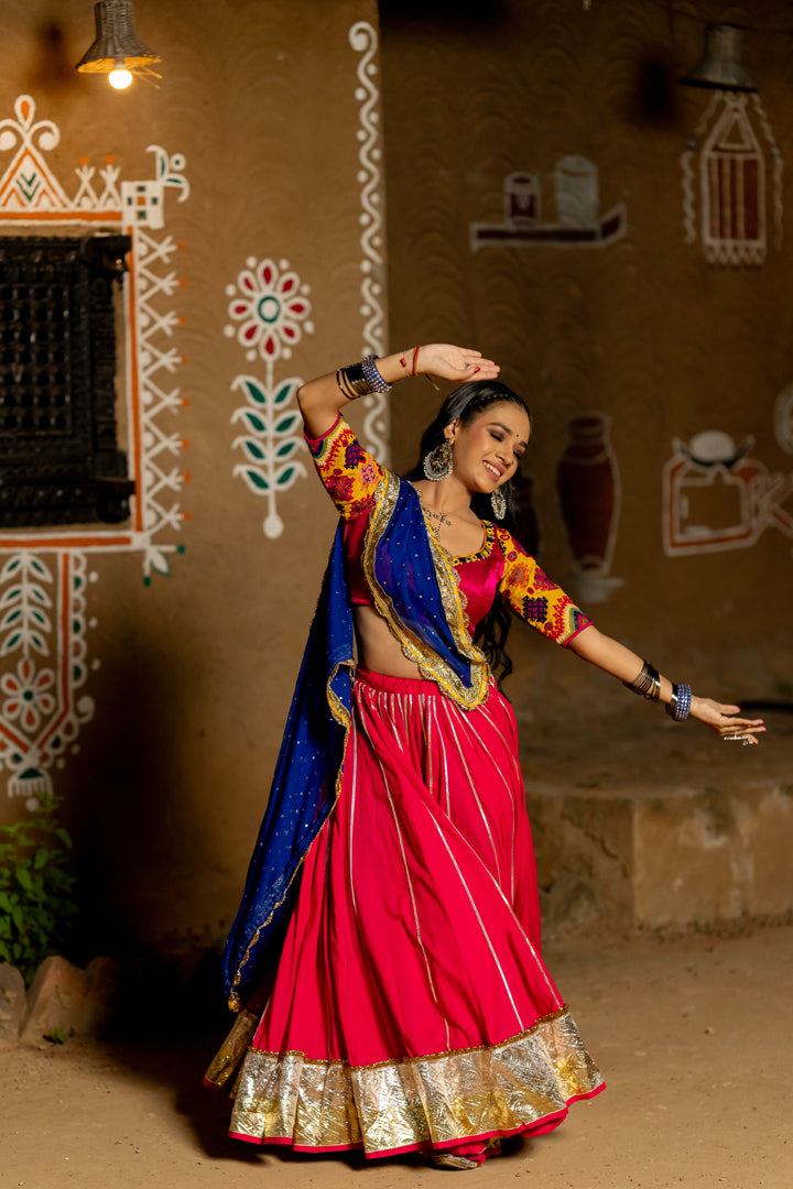 Pink Cotton Lehenga Set - Anjanase