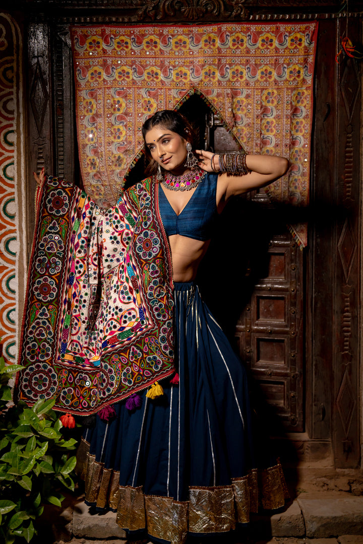 Blue Heavy Patch Lehenga Set - Anjanase