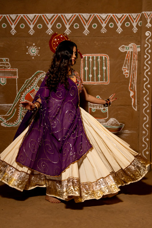 White Cotton Lehenga Set - Anjanase