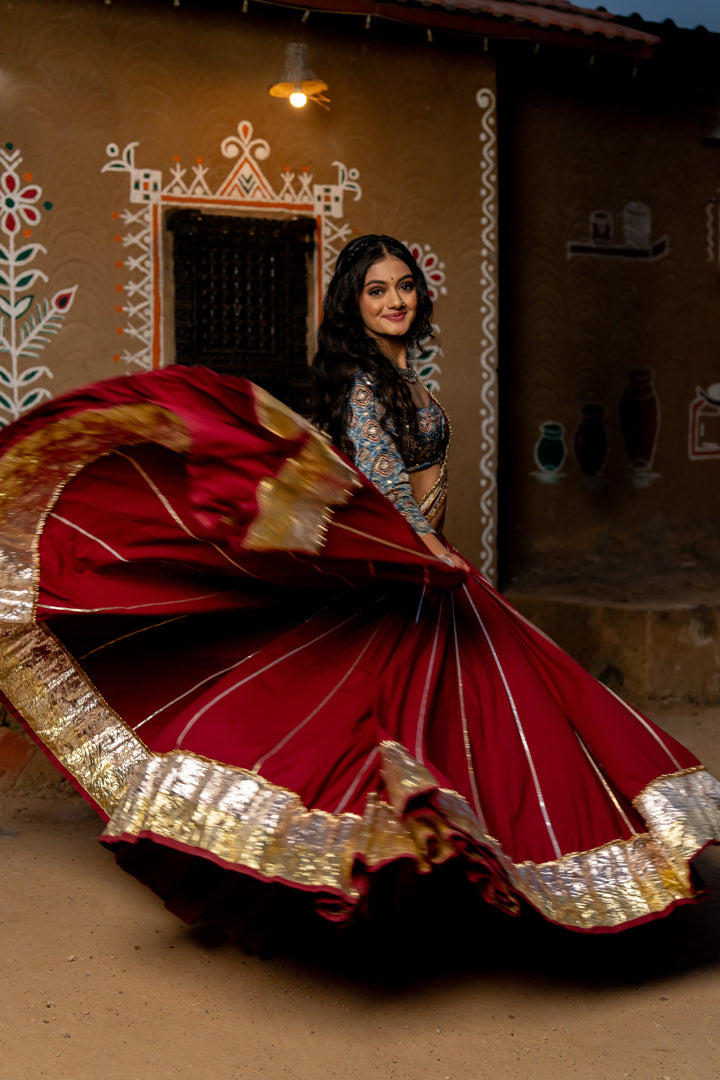 Maroon Cotton Lehenga Set - Anjanase