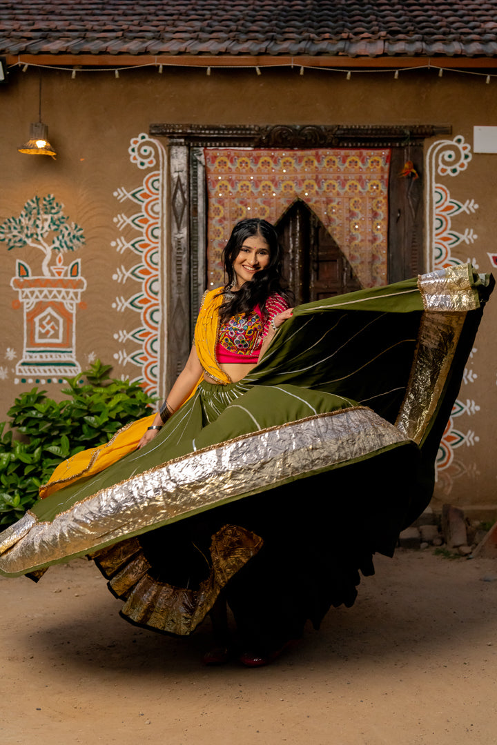Olive Green Cotton Skirt - Anjanase