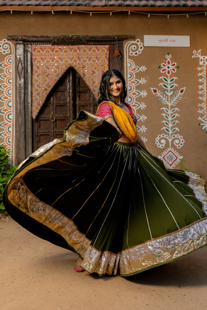 Olive Green Cotton Skirt - Anjanase