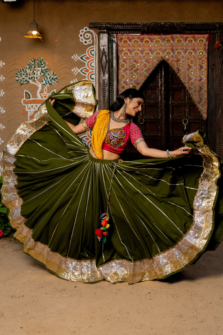 Olive Green Cotton Skirt - Anjanase