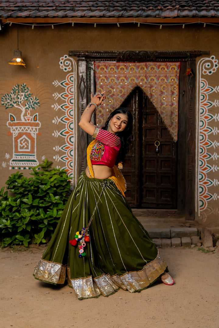 Green Cotton Lehenga Set - Anjanase