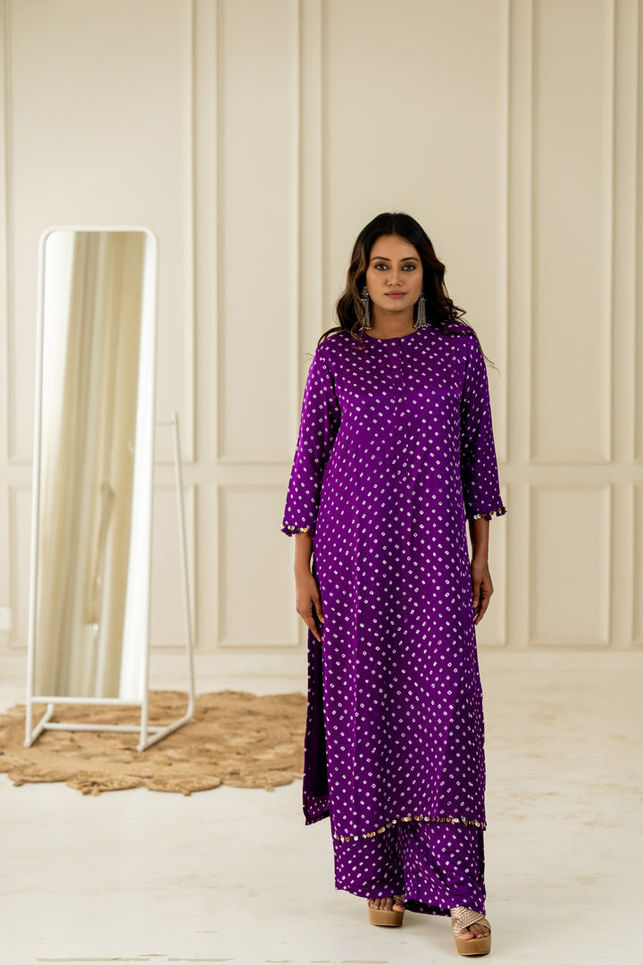 Purple Bandhani Coord Set - Anjanase