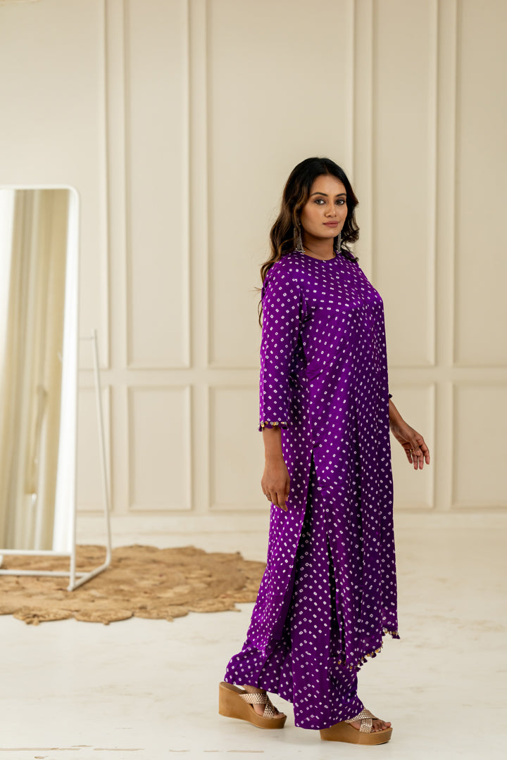 Purple Bandhani Coord Set - Anjanase