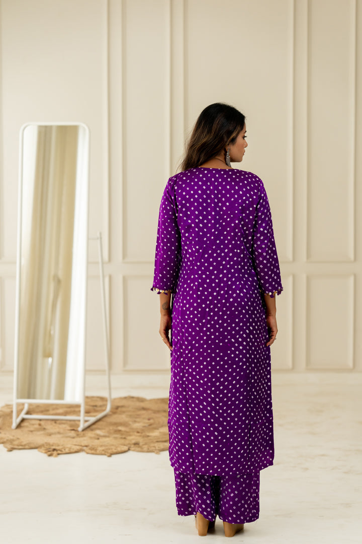 Purple Bandhani Coord Set - Anjanase