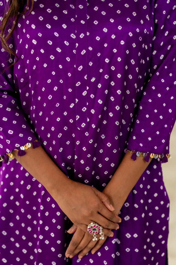 Purple Bandhani Coord Set - Anjanase