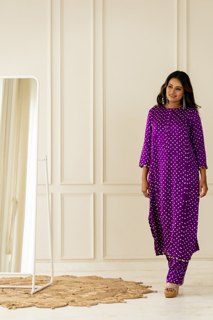Purple Bandhani Coord Set - Anjanase