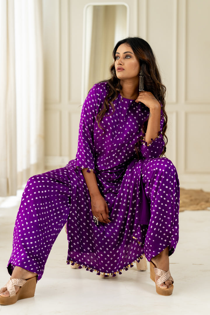 Purple Bandhani Coord Set - Anjanase