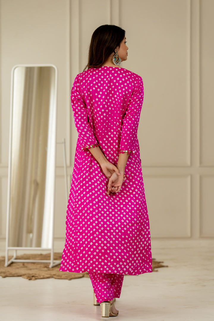 Hot Pink Bandhani Coord Set - Anjanase