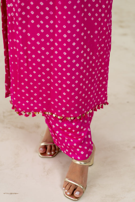 Hot Pink Bandhani Coord Set - Anjanase