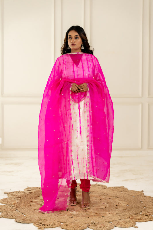 Hot Pink Organza Dupatta - Anjanase