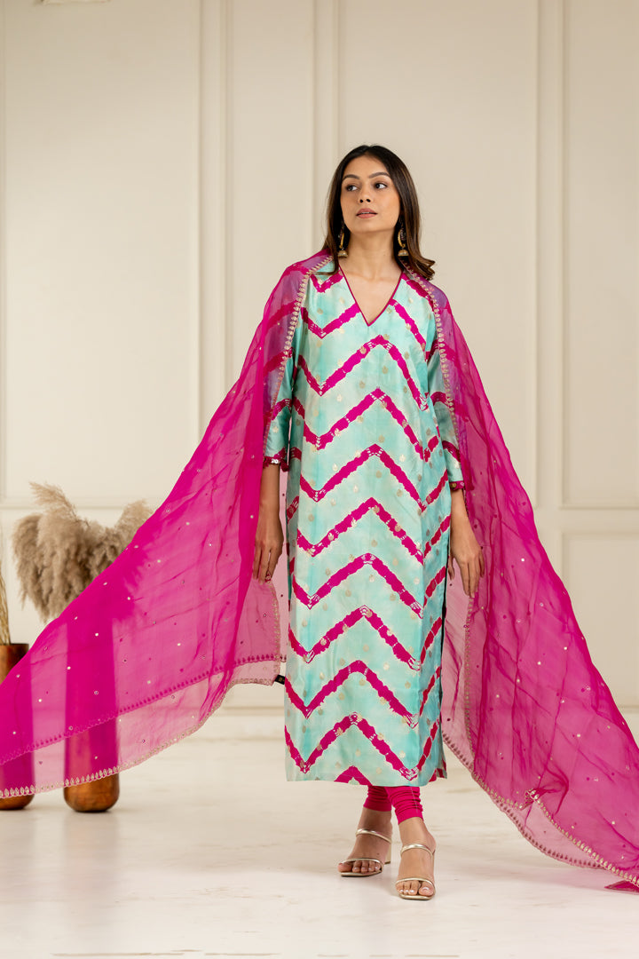 Rani Pink Organza Dupatta - Anjanase