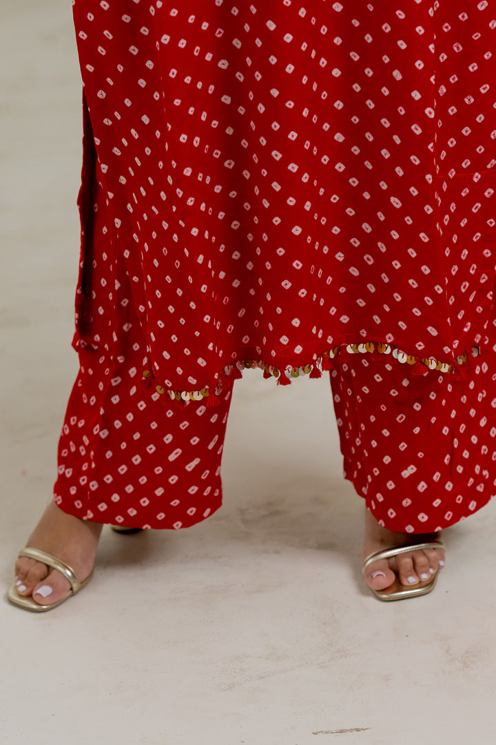Red Bandhani Coord Set - Anjanase